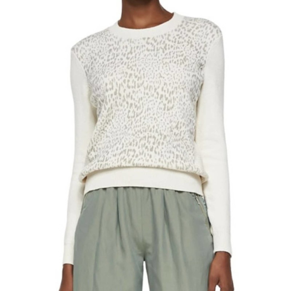 Rebecca Taylor Tomcat Leopard Pullover Cream Sweater Size Medium - Picture 2 of 9